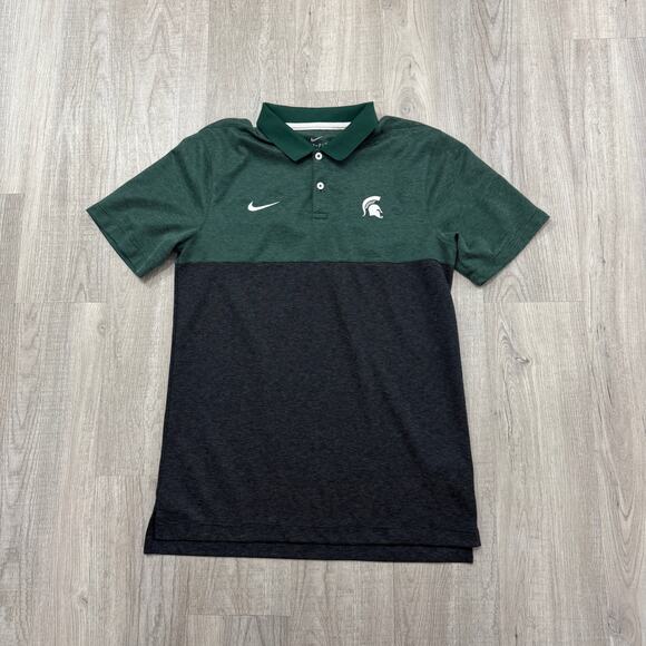Nike Michigan State Spartans Polo Shirt Men's Small Green NCAA MSU Dri Fit - Picture 1 of 8